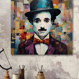 SAF Blue & Purple Wooden Framed Charlie chaplin Canvas Painting Wall Art-image-91
