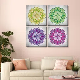 999Store Set of 4 Violet & Yellow Flower Mandala Printed Canvas Wall Arts-image-78