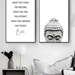 THE HANDMADE FLAIR White & Grey 2 Pieces Buddha Head Canvas Wall Art-picture-35