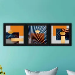 SAF Black & Yellow 3 Pieces Abstract Painting Framed Wall Art image 1