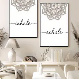 THE HANDMADE FLAIR Off White 2 Pcs Floral Mandala Quotation Painting Wall Art-image-19