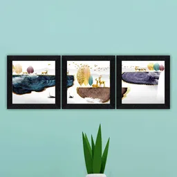 SAF White & Blue 3 Pieces Nature Art Framed Wall Art image 1