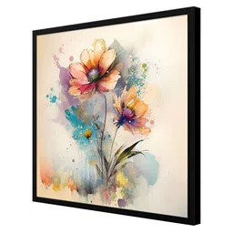 999Store Cream-Coloured & White Canvas Floral and Botanical Painting Wall Art image 2