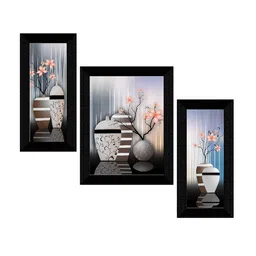 SAF Grey & White 3 Pieces Flower Pot And Flower Painting Wall Arts image 2