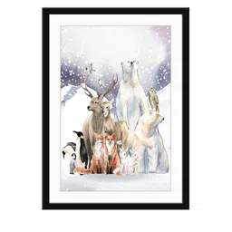 999Store White & Brown Group Of Wild Animals HD Printed Framed Wall Art image 2