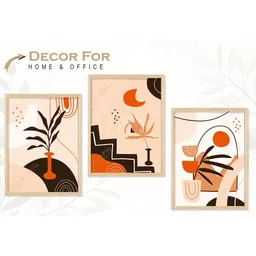 SAF Peach & Brown 3 Pieces Modern Printed Framed Wall Art image 2