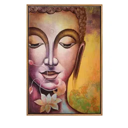 999Store Yellow & Beige Gautam Buddha Face Canvas Wall Art image 2