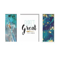 SAF Set Of 3 Blue & White UV Textured Painted Wall Art image 2