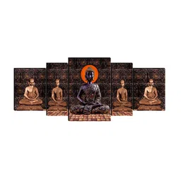 SAF Brown & Orange 5 Pieces Lord Buddha Waterproof Framed Wall Art image 2