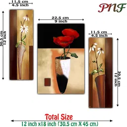PnF Brown & Red 3 Pieces Floral and Botanical Wooden Painting Wall Art image 2