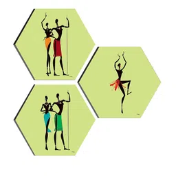 SAF Green & Black 3 Pieces Abstract Painting Hexagon UV Textured Wall Arts image 2