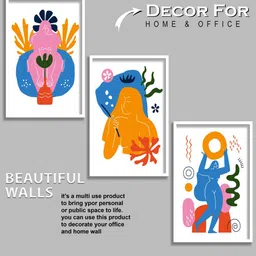 SAF 3-Pcs White & Blue Modern Boho Art Painting Wall Art image 2