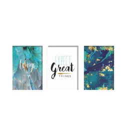 SAF Set Of 3 Green & White Modern Art UV Textured Painting Wall Art image 2