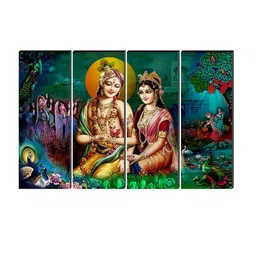 SAF Blue & Cream 4 Pieces Radha Krishna Religious Painted Framed Wall Art image 2