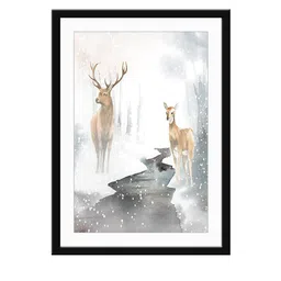 999Store White & Grey Deers HD Printed Framed Wall Art image 2