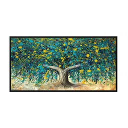 999Store Blue & Yellow Tree Printed Framed Canvas Wall Art image 2