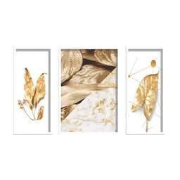 SAF Set Of 3 Yellow & White UV Textured Painted Wall Art image 2