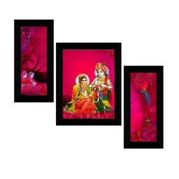 SAF Red & Pink 3 Pieces Lord Radha Krishna Painting UV Coating Wall Arts image 2