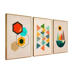 999Store Set Of 3 Brown & Beige Abstract Painting Wall Art image 3