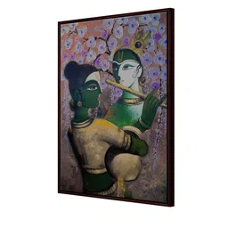 999Store Green & Purple Radhe Krishna Canvas Framed Painting Wall Art image 3