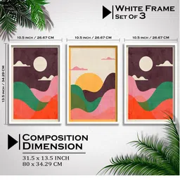 SAF Green & Red 3-Pieces Modern Boho Art Printed Framed Wall Art image 3