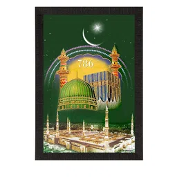eCraftIndia Green & Black Islam Mosque Printed Satin Matt Texture UV Framed Wall Art image 3