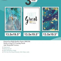 SAF Set Of 3 Green & White Modern Art UV Textured Painting Wall Art image 3