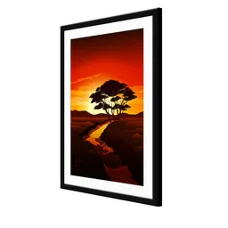 999Store Brown & Red Sun Rising With Tree Framed Printed Wall art image 3