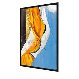 THE HANDMADE FLAIR Orange Coloured & Blue Abstract Nordic Marble Painted Wall Art image 3