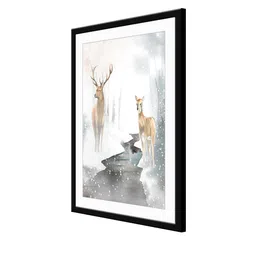 999Store White & Grey Deers HD Printed Framed Wall Art image 3