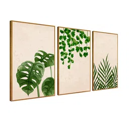 999Store Set of 3 Brown & Pink Printed Tropical Leaf  Wall Art image 3
