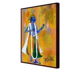 999Store Yellow & Blue Lord Krishna With Tree Framed Painting Wall Art image 3