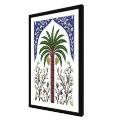 999Store White & Green Persian Palm Tree Tile Painting Framed Wall Art image 3