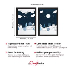 eCraftIndia Set Of 2 Black & Blue Winter Snowy Night Satin Matt Texture UV Art Paintings image 4