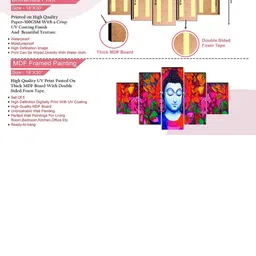 SAF 5 Pcs Red & Pink Buddha UV Textured Religious Theme Painting Wall Art image 4