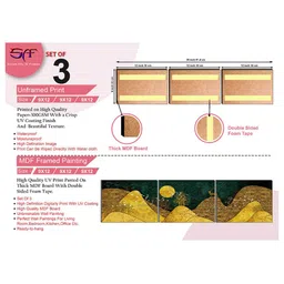 SAF Black & Yellow 3 Pieces Modern Art Printed UV Coating Wall Art image 4