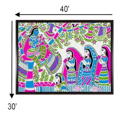 INDIAN CLASSIC ART Pink & Blue Madhubani Printed Framed Wall Art image 5