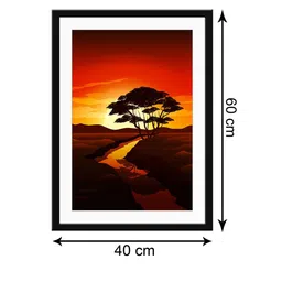 999Store Brown & Red Sun Rising With Tree Framed Printed Wall art image 5