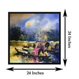 999Store Green & Yellow Canvas Abstract Painting Wall Art image 5