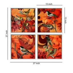 999Store Set Of 4 Orange Birds Sitting On The Stems Canvas Wall Art image 5
