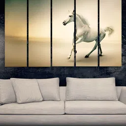 Casperme White & Blue 5 Pieces Horse Wooden Paintings Wall Arts-image-96