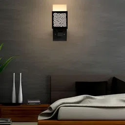 Gojeeva Black Wood Square Shaped Wall Lamp image 2