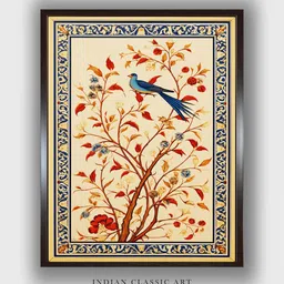 INDIAN CLASSIC ART Beige & Red Floral and Botanical Wood Painted Wall Art-image-76