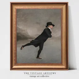 THE VINTAGE ARTISTRY Brown & black Ice Skating Antique Framed Wall Painting-picture-31