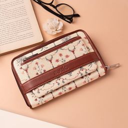 ZOUK Women Cream & Maroon Floral Printed Zip Around Wallet-picture-33
