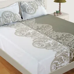 swayam White Traditional 144 TC Cotton Queen Sized Bed Sheets with 2 Pillow Covers image 1