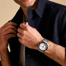 Fossil Men Patterned Dial & Stainless Steel Bracelet Style Straps Analogue Watch FS6063 image 5