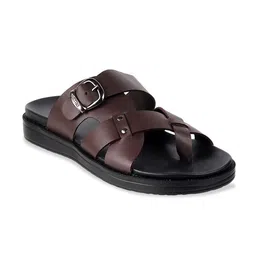 Metro Men Brown & Black Solid Leather Comfort Sandals-image-51