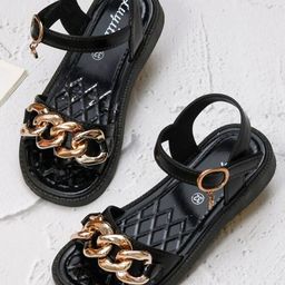 Yellow Bee Girls Chain Embellished Open Toe Flats-picture-29