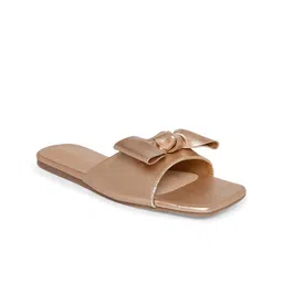 People Women Rose Gold Open Toe Flats with Bows-image-93